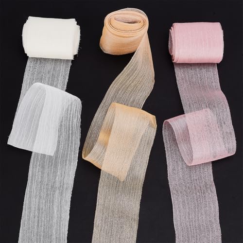 WADORN 13.7 m Chiffon Seidenband In 3 Farben Chiffonband Mit Fransen 60mm Für Hochzeitseinladungen Geschenkverpackungen Boho Garnband Stoff Für Selbstgemachte Blumensträuße Weihnachtsfeiern Rosa von WADORN