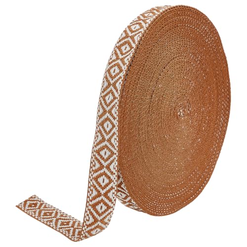 WADORN 18.28 m 23mm Jacquardbandbesatz Gewebte Nähbänder Im Vintage Boho Stil Mit Rauten Und Geometrischer Stickerei Aus Polyester Zum Selbermachen von Geschenkverpackungen Kleidung braun von WADORN