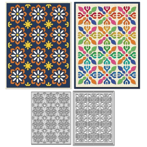 WADORN 2 x Retro-Blumenhintergrund-Stanzschablonen, Blumenmuster, Schablonen-Set für Scrapbooking, Herstellung von Blumenmotiven, Metall-Stanzformen für Grußkarten von WADORN