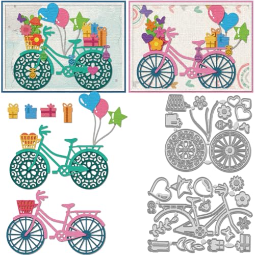 WADORN 2 x Stanzform Aus Metall Mit Fahrradmotiv. Stanzformen Mit Ballon Radsport Blumen Aus Karbonstahl Prägeschablone Vorlage Für Heimwerkerarbeiten Scrapbooking Alben Tagebuch Dekor Prägepapier von WADORN