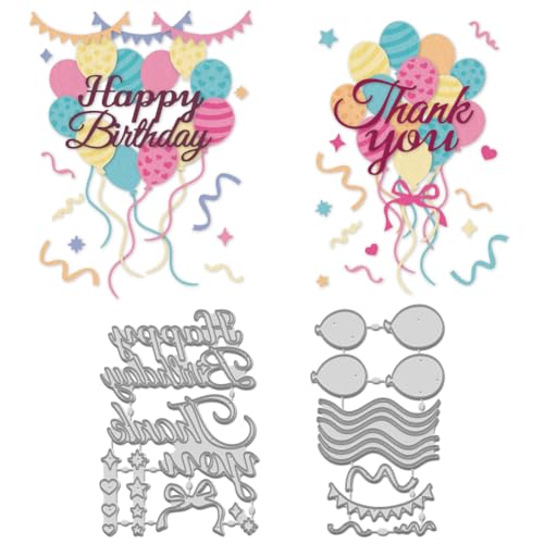 WADORN 2 x Stanzschablone „Happy Birthday“ Ballon. Präge Stanzset Mit Geburtstagssegen Metall Stanzformen Mit Segensballon Für Geburtstags Scrapbooking von WADORN