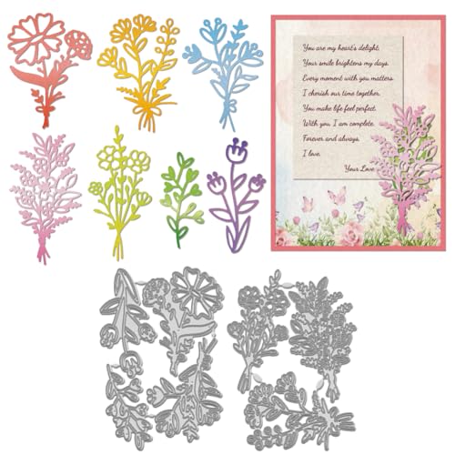 WADORN 2 x Stanzschablone Mit Blumenstrauß. Präge Stanzset Mit Blumen Und Blätterstrauß Vorlagen Blumen Und Blätterrahmen Metallstanzungen Stanzformen Für Die Herstellung von Scrapbooking von WADORN