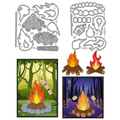 WADORN 2 x Stanzschablone Mit Lagerfeuer Muster. Präge Stanzformen Mit Wald Lagerfeuer Vorlage Set Mit Feuer Motiv Metall Stanzformen Für Die Herstellung von Scrapbooking von WADORN