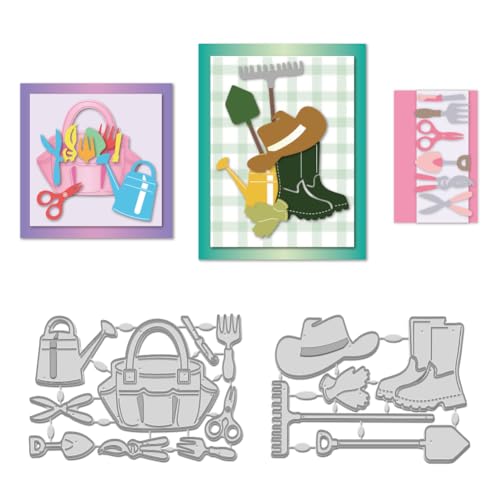 WADORN 2 x Stanzschablone Mit Yard Tool Motiv. Yard Hat Boots Tool Prägeschablonen Stanzformen Yard Gießkanne Metall Stanzformen Stanzformen Für Scrapbooking von WADORN