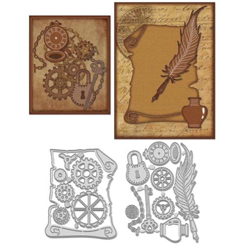 WADORN 2 x Steampunk Getriebe Stanzschablone. Präge Stanzset Mit Federstift Uhr Vorlage Retro Schreibwerkzeug Metall Stanzformen Für Die Herstellung von Scrapbooking von WADORN