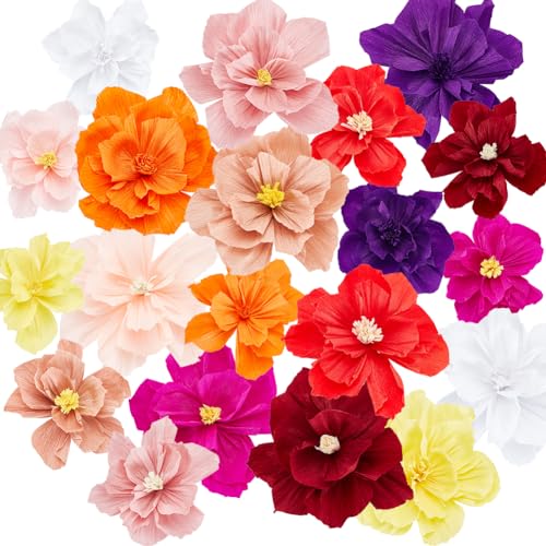 WADORN 20 bunte Seidenpapier-Blumen, Fiesta-Papierblumen-Dekorationen Für Hochzeit, Braut, Geburtstag, Feier, Frühling, Blumen-Party-Hintergrund, Halloween, Weihnachten, Wanddekoration von WADORN