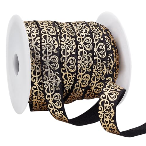 WADORN 22.86 m 15mm Elastisches Gewebtes Jacquardband Goldfarbener Floraler Ethnisch Bedruckter Boho Besatz Elastisches Band Florales Nylon Näh Elastikband Zum Selbernähen Basteln Kleidungsbänder von WADORN