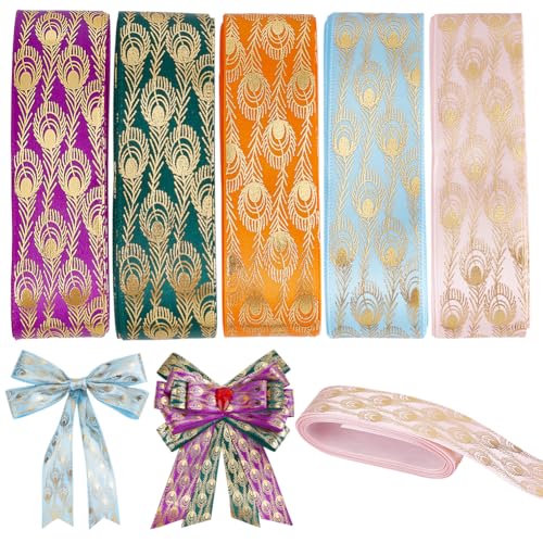 WADORN 22.86 m 5 Farben Pfauen Jacquardband, 25mm Pfauenfeder Goldfarben Gewebtes Vintage Stickband Polyester Jacquard Randbesatz Bandstoff Für DIY Hochzeitssträuße Geschenkpapier Basteln WADORN 22.86 m 5 Farben Pfauen Jacquardband, 25mm Pfauenfeder Goldfarben Gewebtes Vintage Stickband Polyester Jacquard Randbesatz Bandstoff Für DIY Hochzeitssträuße Geschenkpapier Basteln von WADORN