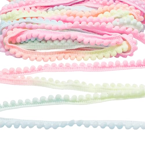 WADORN 23 m Pompon Bordüre 10mm Buntes Pompon Ball Fransenband Zum Nähen Pompon Spitzenbesatz Ball Fransenbesatz Für DIY Kleidung Kleid Kostüm Accessoires Kissen Vorhang Heimdekoration von WADORN