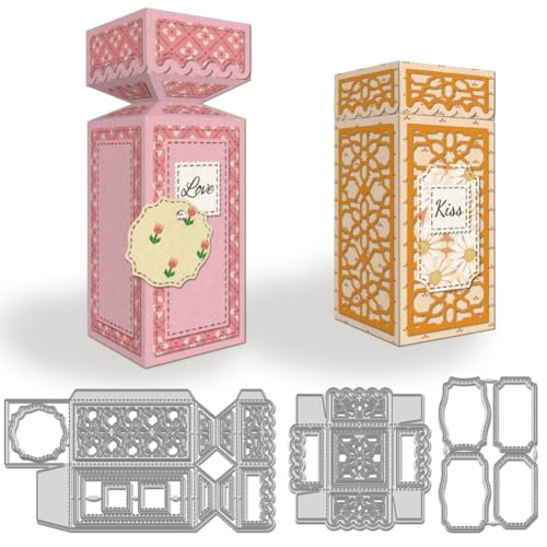 WADORN 3 Stück 3D Parfümboxen Metall Stanzformen. Metall Stanzschablonen Mit Geschenkbox Rahmen Bonbonbox Prägeschablone Stanzvorlage Für Karten Scrapbooking Papierbasteln Alben Briefmarken von WADORN