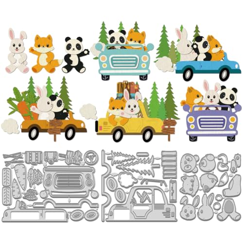 WADORN 3 Stück Metallstanzteile Mit Tiermotiv Für Autoreisen. Metall Stanzformen Mit Waldtieren Reiserahmen Fuchs Panda Kaninchen Hintergrund Stanzformen Prägewerkzeug Für DIY Scrapbooking Karten von WADORN