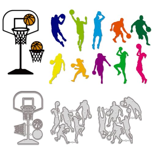 WADORN 3 Stück Stanzformen Für Karten Mit Basketballteams, Metallstanzformen Mit Basketball-Motiv Basketball-Spieler-Motiv Stanzschablonen Für DIY-Scrapbooking von WADORN