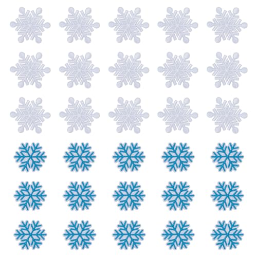 WADORN 30 Stück 2 Stil Bestickte Weihnachtsaufnäher, Schnee Aufnäher Blaue Schneeflocke Schneeflocke Weiße Schneeflocke Bestickter Aufnäher Zum Aufbügeln Für DIY Weihnachtskostüm von WADORN