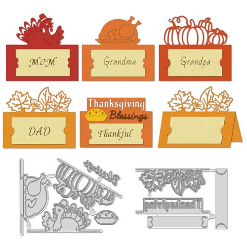 WADORN 3D Thanksgiving Sitz Karten Stanzform, Rechteckigem Grußkartenrahmen Metall Stanzschablonen Truthahn Kürbis Hintergrund Metall Prägeschablone Stanzvorlage Für DIY Scrapbooking Karten von WADORN