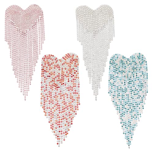 WADORN 4 Farben Herz Quaste Strass Patches Crystal Love Patch Glitzer Strass Quaste Patches Kristall Herzform Applikation Patches Für Kleidung Kleid Dekor DIY Handwerk von WADORN