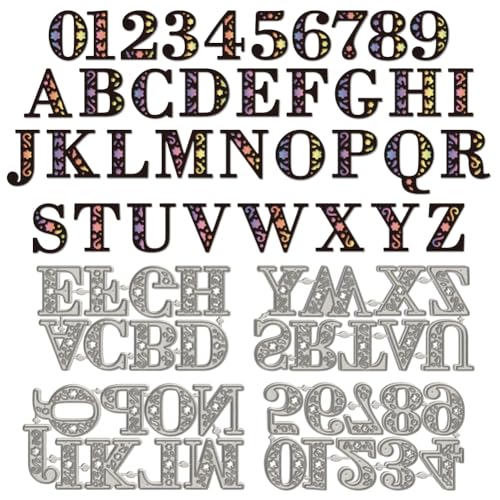 WADORN 4 Stück Alphabet Buchstaben Und Zahlen Metallstanzformen. Stanzform Mit Blumenmotiv Alphabet 0 9 Zahlen Florale Anfangsbuchstaben Und Zahlen Schablone Für Bastelarbeiten Alben Karten von WADORN