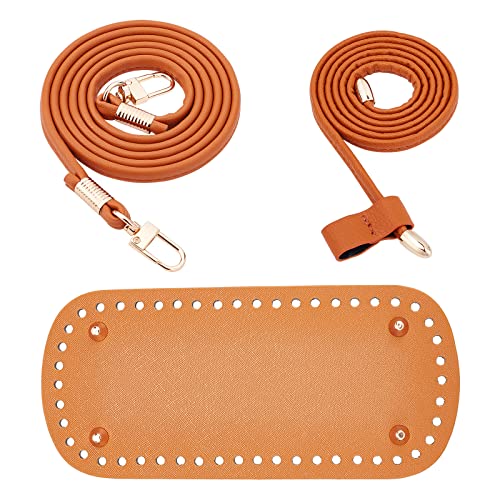 WADORN 4 Teiliges DIY Ledertaschen Strick Häkel Set, Lederhandwerk Taschen Nähset Mit Ledertaschenboden Schultergurt Kordelzug DIY Handwerk Umhängetaschen Zubehör, Braun von WADORN