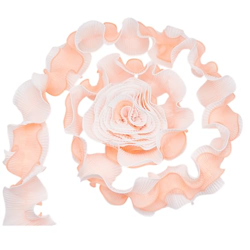 WADORN 4.5 m 2 Lagiger Plissierter Organza Chiffon Spitzenrandbesatz 6.8cm Gerafftes Rüschennetz Besatzband Retro Chiffon Besätze Dekorative Applikation Für DIY Hochzeitskleid Nähen Basteln Orangerosa von WADORN