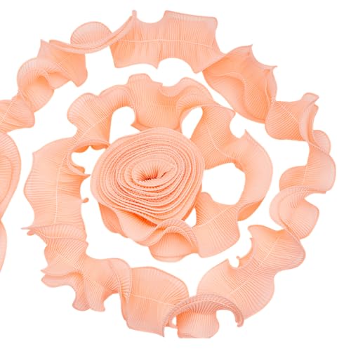 WADORN 4.5 m 2 Lagiger Plissierter Organza Chiffon Spitzenrandbesatz 6.8cm Gerafftes Rüschennetz Besatzband Retro Chiffon Besätze Dekorative Applikation Für DIY Hochzeitskleid Nähen Basteln Orangerosa von WADORN