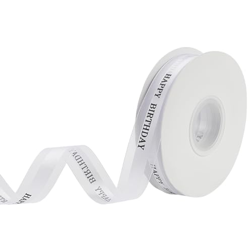 WADORN 41.15 m 23mm Chiffonband Happy Birthday, Chiffon Satinband Zum Verpacken von Geschenken Geburtstagsdekoration Band Für Blumensträuße Schleifen Tortenschachteln Geschenkverpackungen, Weiß WADORN 41.15 m 23mm Chiffonband Happy Birthday, Chiffon Satinband Zum Verpacken von Geschenken Geburtstagsdekoration Band Für Blumensträuße Schleifen Tortenschachteln Geschenkverpackungen, Weiß von WADORN