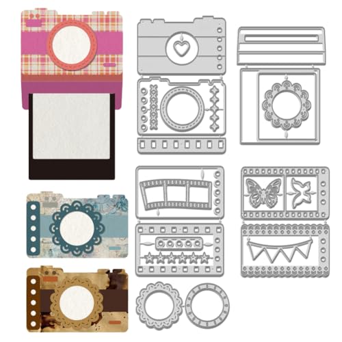 WADORN 5 Stück Metall Stanzformen Mit Kamera Schmetterling Kamerarolle Prägevorlage Aus Karbonstahl Für DIY Handwerk Scrapbooking Ablum Papier Karten Dekor von WADORN