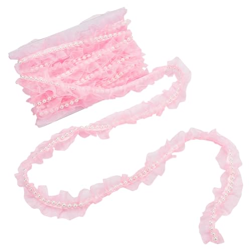 WADORN 5 m Spitzenbesatz Mit Perlenband, 1-5/8 Zoll Rosa Organza-Spitzenband Zum Nähen Basteln Rüschen Plissee Perlen Spitzenrandbesatz Für Brauthochzeitsdekoration von WADORN