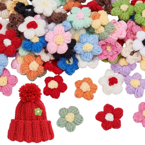 WADORN 72 Stück 18 Farben Aufnäher Zum Aufnähen Mit Häkelblumen, 3.7cm Handgemachte Gehäkelte Blumenornament Applikationen Aufnäher Dekor Gestrickte Blumenapplikationen Aufnäher Kostümzubehör von WADORN