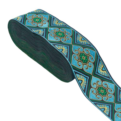 WADORN 9 m Boho Jacquardbandbesatz 50mm Vintage Gurtband Mit Stickerei Florales Nähbesatzband Für Heimwerker Nähen Basteln Heimdekoration Hochzeitsgeschenkverpackung (Grün) von WADORN