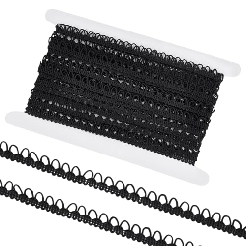 WADORN 914.4cm Kleiner Zopfbesatz Mit Elastischer Knopfschlaufe Schwarze Borte Zum Nähen Verzierung Borte Zierliche Borte Elastische Kordel Für Kostüm Hochzeitskleid Basteln Nähen von WADORN