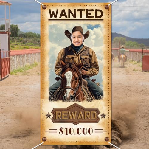 WADORN Cowboy Wanted Foto Türbanner Western Wanted Face Großer Stoff Fototür Hintergrund Requisiten Dekor Für Western Mottoparty Dekoration Geburtstagsparty 180x90cm von WADORN