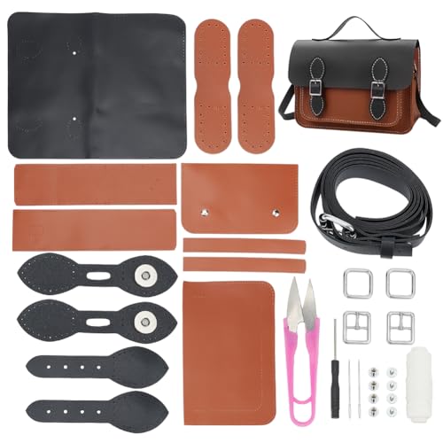 WADORN DIY Crossbody Bag Making Kit, PU Leather Shoulder Bag Sewing Set with Instruction Handmade Satchel Handbag Making Kit Purse Sewing Kit for Women Handicraft Gift, 11.1x3.54x6.7Inch(Black+Brown) von WADORN