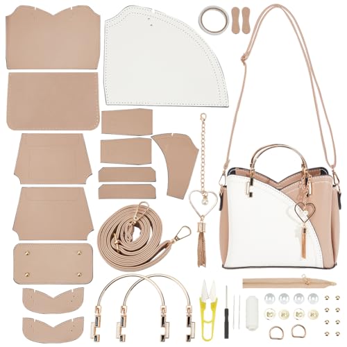 WADORN DIY Fashion Lady Top Handle Schultertasche Herstellungsset, PU Leder Handgefertigte Schulranzen Handtasche Herstellungs Set Leder Umhängetasche DIY Kit, Weizen von WADORN