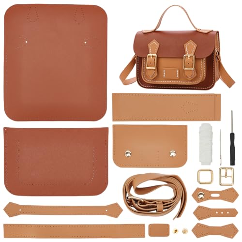 WADORN DIY-Kits Zur Herstellung von Umhängetaschen, PU-Leder-Umhängetaschen-Nähset Mit Anleitung, Handgefertigtes Satchel-Handtaschen-Bastelset, Geldbörsen-Nähset, 18x7x12 cm (Braun + Khaki) von WADORN