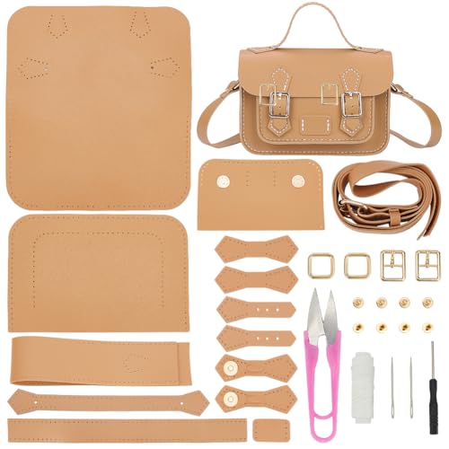 WADORN DIY-Kits Zur Herstellung von Umhängetaschen, PU-Leder-Umhängetaschen-Nähset Mit Anleitung, Handgefertigtes Satchel-Handtaschen-Bastelset, Geldbörsen-Nähset, 18x7x12 cm (Khaki) von WADORN