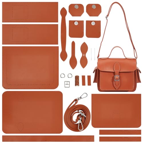 WADORN DIY-Kits Zur Herstellung von Umhängetaschen, PU-Lederhandwerk Nähen von Messenger-Taschen Material-Set Handgefertigt Handtasche Damentasche Material Bastelwerkzeug-Set, 22x10x19 cm, Braun von WADORN