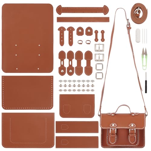 WADORN DIY Lederhandtaschen-Herstellungsset, PU-Leder-Kuriertaschen-Herstellungsset DIY-Set Zum Aufnähen von PU-Leder-Schulranzen-Herstellungssets Für Weihnachten, Mädchen, 19.5x18.5x9 cm, Schokolade von WADORN