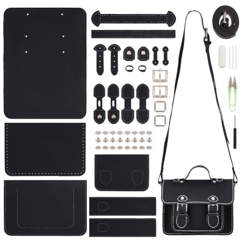 WADORN DIY Lederhandtaschen-Herstellungsset, PU-Leder-Kuriertaschen-Herstellungsset DIY-Set Zum Aufnähen von PU-Leder-Schulranzen-Herstellungssets Für Weihnachten, Mädchen, 19.5x18.5x9cm, Schwarz von WADORN