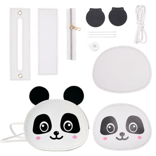 WADORN DIY-Set Zur Herstellung von PU-Ledertaschen, Panda Handgefertigte Schultertaschen-Herstellungsmaterialien, Wechselgeldbörsen-Herstellungssets, Leder-Nähsets, DIY-Handgemachte, 13.5x14.5x6 cm von WADORN