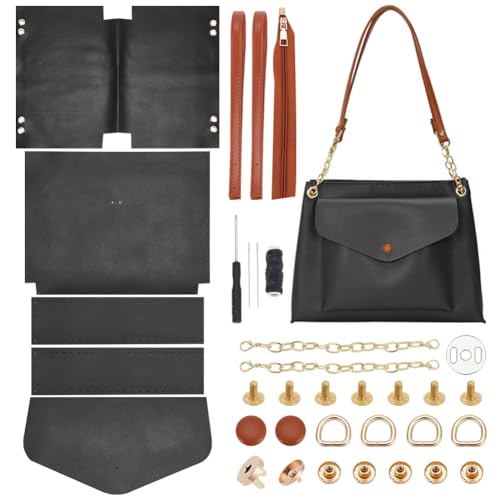 WADORN DIY-Set Zur Herstellung von PU-Ledertaschen, Schwarzes Großes Tragetaschen-Herstellungsset, DIY-PU-Leder-Umhängetasche, DIY-Nähset Mit Taschen-Nähset Für Geldbörsen-Herstellungs, 25x33x9cm von WADORN