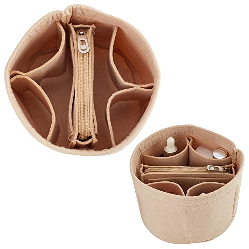 WADORN Geldbörseneinsatz Aus Filz, Handtascheneinsatz Für LV Cannes Runder Eimertaschen-Organizer Tonnenförmiger Taschen-Organizer Tasche In Tasche Inneneinsatz Zubehör Für Eimer-Make-Up Tasche, Beige von WADORN