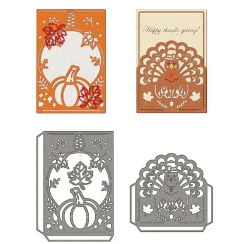 WADORN Halloween Herbst Kürbis Metall Stanzformen, Thanksgiving Truthahn Rand Metall Stanzschablonen Herbst Ahornblätter Prägevorlage Aus Karbonstahl Für DIY Karten Scrapbooking von WADORN