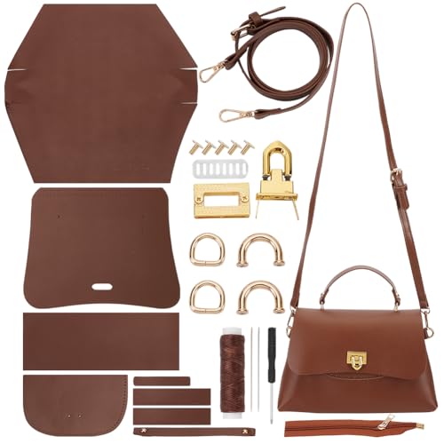 WADORN Leder Handgemachtes Umhängetaschen DIY Kit, PU Leder Handgefertigtes Nähsets Für Umhängetaschen DIY Schulranzen Und Handtaschen Materialset Für Damen Zubehör Taschenherstellung, Braun von WADORN