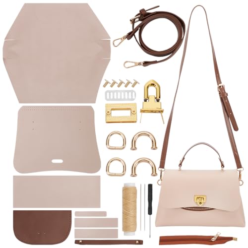 WADORN Leder Handgemachtes Umhängetaschen DIY Kit, PU Leder Handgefertigtes Nähsets Für Umhängetaschen DIY Schulranzen Und Handtaschen Materialset Für Damen Zubehör Taschenherstellung, Rosa von WADORN