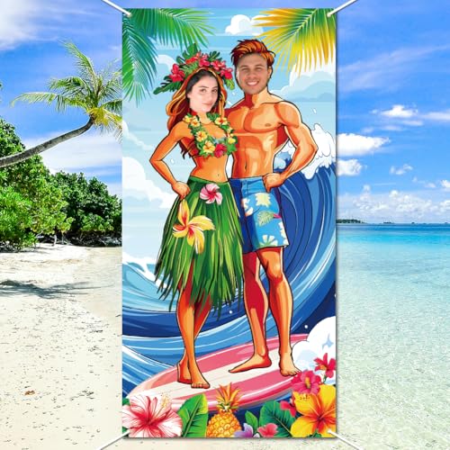 WADORN Luau Foto Türbanner Hawaii Party Dekorationen Großer Stoff Fotoautomaten Hintergrund Aloha Tiki Banner Surfgesicht Im Loch Foto Requisite Für Strandparty 90x180cm von WADORN