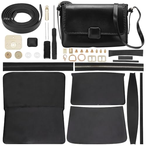 WADORN PU-Leder-Crossbody-Bastelset, DIY-Umhängetaschen-Herstellungsmaterial-Set für Frauen, Handarbeit, Handarbeit, Handtaschen, Nähzubehör für selbstgemachte Geldbörsen, Schwarz von WADORN