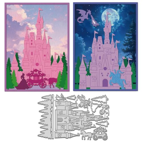 WADORN Ritterprinzessin Castle Stanzschablone, Märchen-Hintergrund, Metall-Stanzformen, Schablonen, Pferdekutsche, Drache, Karbonstahl, Prägeschablone für Bastelarbeiten, Scrapbooking, von WADORN