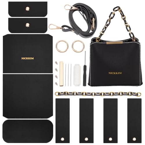 WADORN Set Zur Herstellung Einer Schwarzen Tragetasche Aus PU Leder Materialien Zur Herstellung Einer Umhängetasche Aus PU Leder Häkel Geldbörse Aus Leder DIY Set ModischeS 25x23x11cm (Schwarz) von WADORN