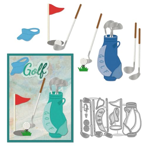 WADORN Stanzformen Aus Metall Mit Golfmotiv, 2 Stück Stanzformen Aus Elementarem Karbonstahl Mit Golfthema Prägeschablone Zur Kartengestaltung Für Scrapbooking Albumkarten von WADORN