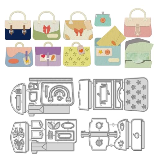 WADORN Stanzformen Für Handtaschen, 3D Tragetasche Bunte Stanzformen Für Taschenaufsätze Metallstanzungen Süße Raffinierte Handtaschenaufsätze Metallstanzschablonen Für DIY Scrapbooking Album Basteln von WADORN