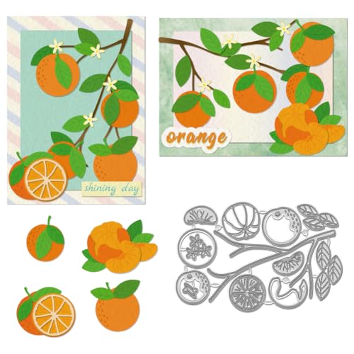 WADORN Stanzformen Für Karten Mit Orangefarbenen Früchten, Mandarine Obst-Prägeschablone Aus Metall Obstmotiv Stanzformen Aus Karbonstahl Schablonen Für Heimwerker Scrapbooking Kartenbasteln von WADORN